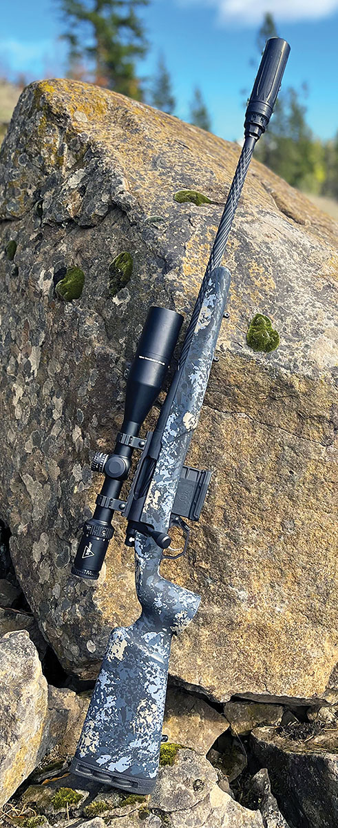 Patrick added a Trijicon Tenmile HX 5-25x 50mm scope set in Trijicon four-screw steel rings to  the Horizon Vandal Prime rifle. The optic proved well suited to this long-range package, allowing 50 MOA of elevation and 40 MOA of windage  corrections.